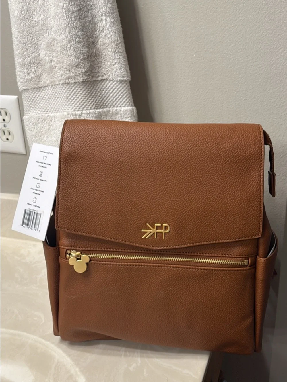 Disney Freshly Picked Chestnut Brown Leather Backpack with Gold Hardware